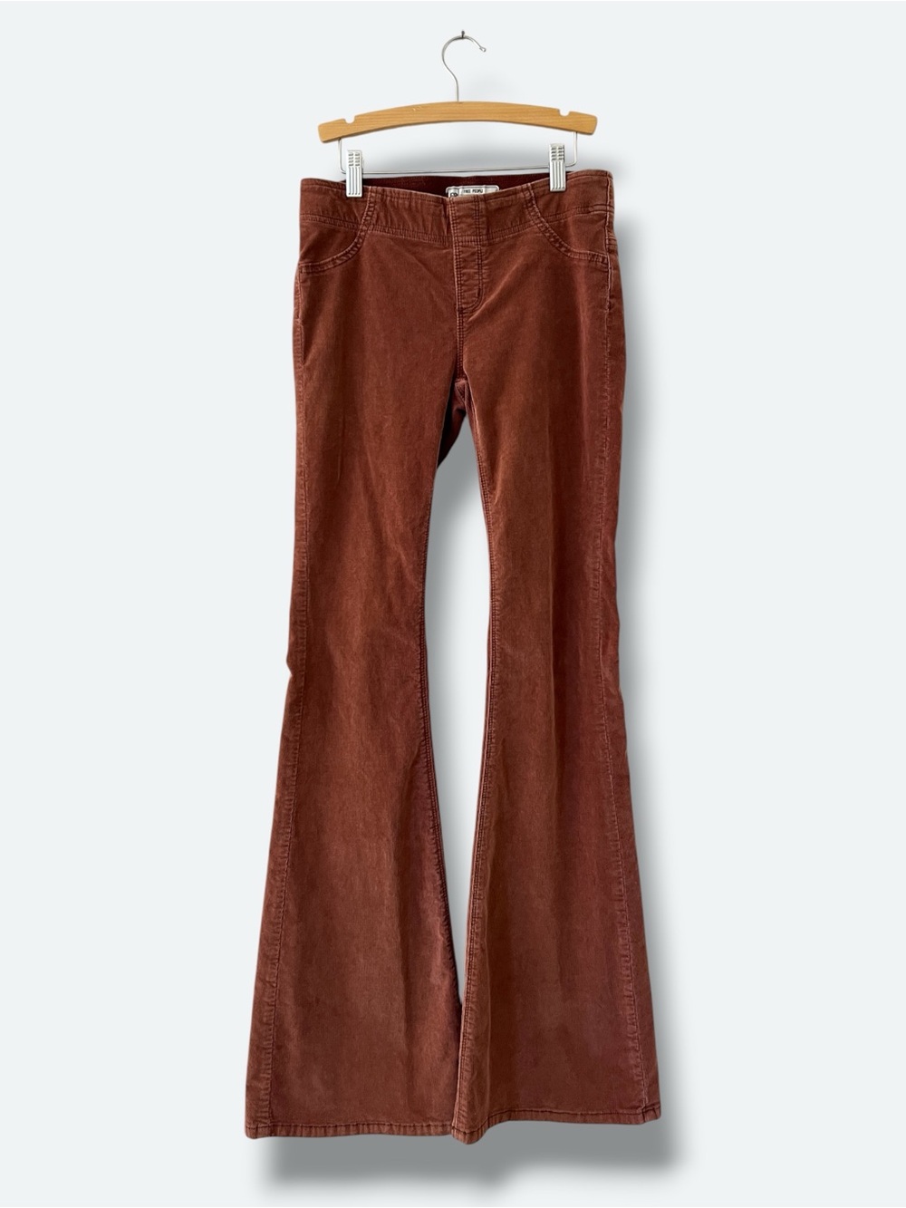 Free People Corduroy Flare Pants Women’s 26 Rust Brown Pull On Bell Bottom Boho